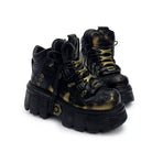 Kobine Women's Punk Two‑Tone Lace-up Round‑Toe Platform Chunky Sole Shoes