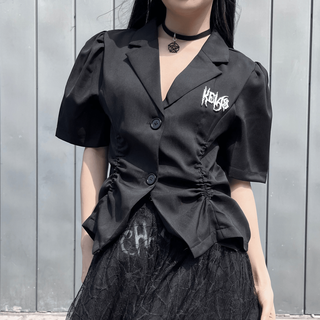 Kobine Women's Punk Vintage Ruffles Short Sleeved Shirt