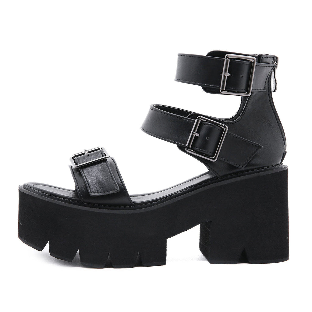Kobine Women's Punk Zipper Bucles Open-toe Platform Sandals