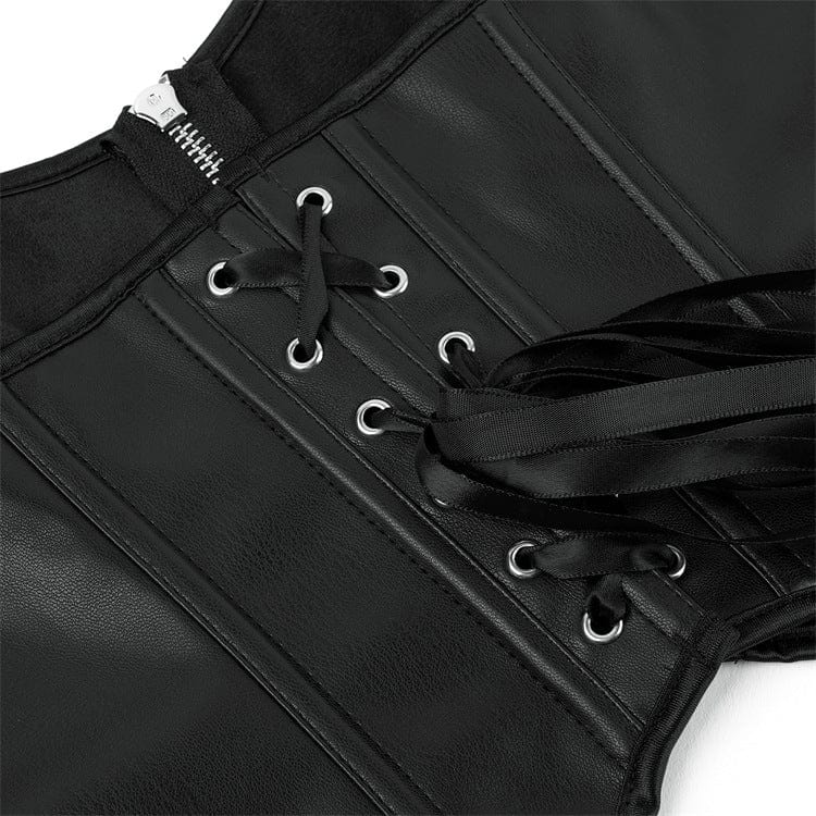 Kobine Women's Punk Zipper Halterneck Faux Leather Bustier