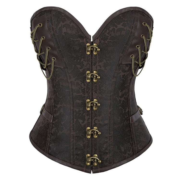 Kobine Women's Steampunk Buckle Chained Lace-up Overbust Corset