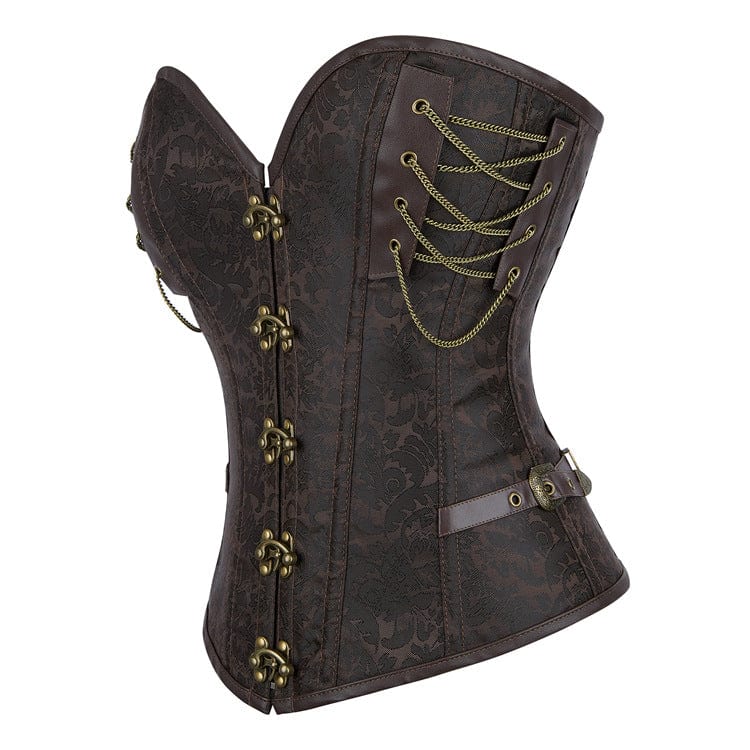 Kobine Women's Steampunk Buckle Chained Lace-up Overbust Corset