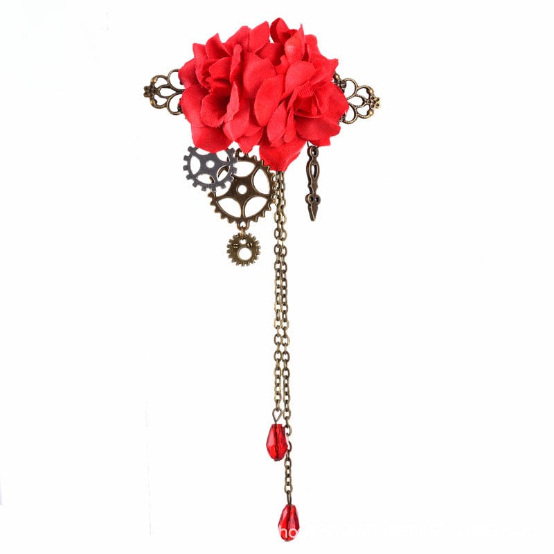 Kobine Women's Steampunk Gear Rose Hair Clip/Brooch