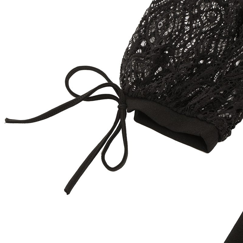 Sukienka damska Kobine w stylu vintage z gotyckiej siateczki z kwiatowym haftem