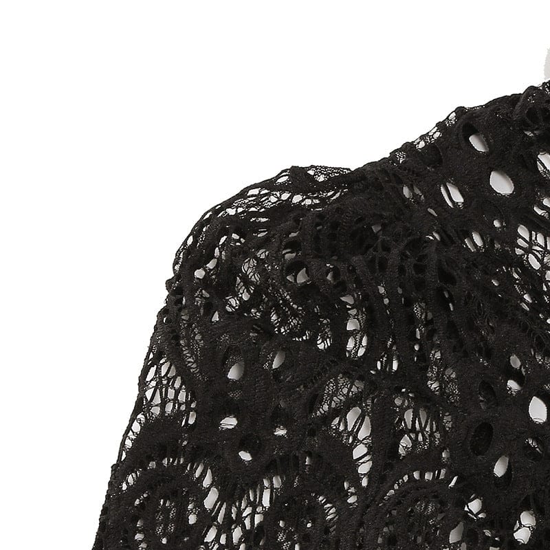 Sukienka damska Kobine w stylu vintage z gotyckiej siateczki z kwiatowym haftem