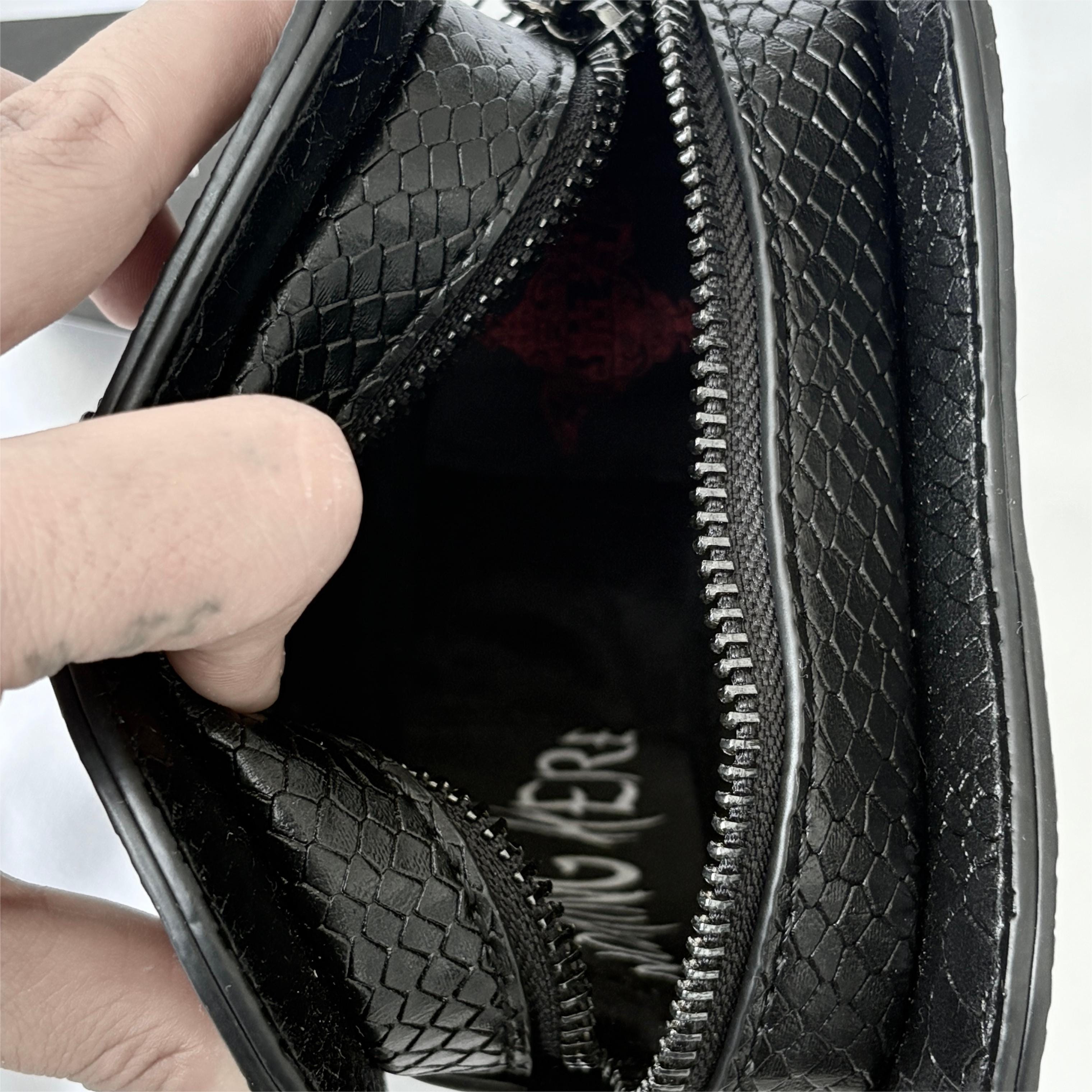 Nothing Here Women's Gothic Blue Devil Eye Bat Wing Heart Bag Black