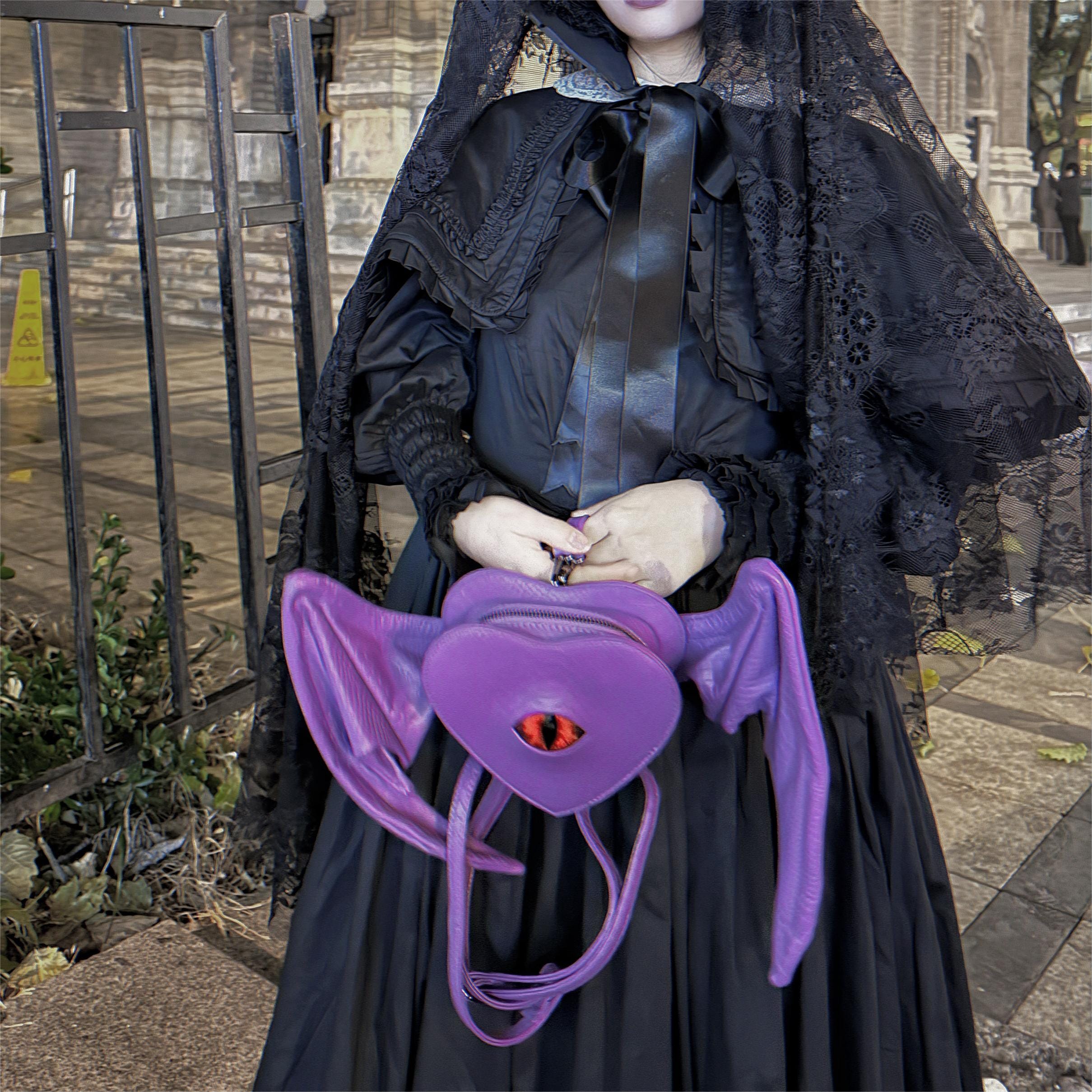 Nothing Here Women's Gothic Devil Eye Bat Wing Heart Bag Purple