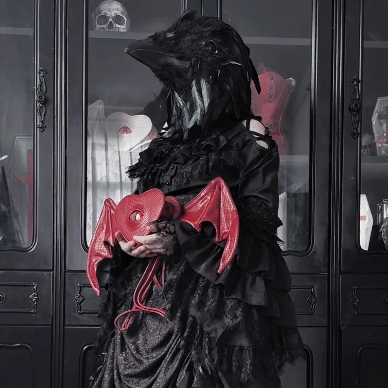 Nothing Here Women's Gothic Devil Eye Bat Wing Heart Bag Red