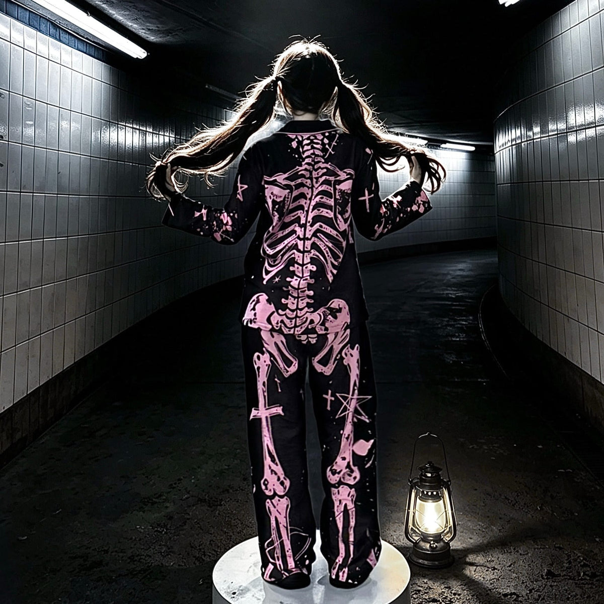 Nothing Here Women's Gothic Skeleton X-Ray Pajama Set 2 Pieces Loungewear