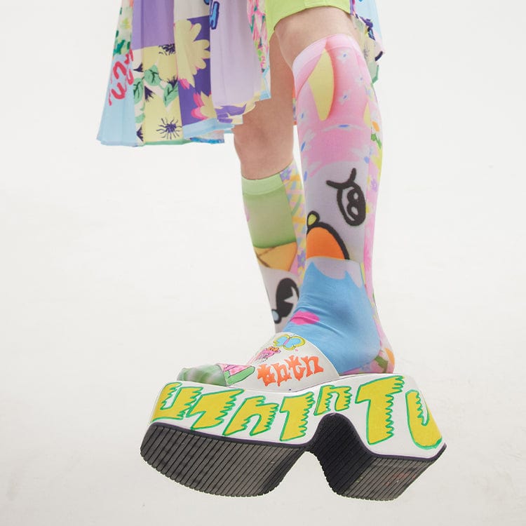 Pink Kawaii Women's Pink Kawaii Colorful Asymmetric Printed Socks