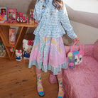 Pink Kawaii Women's Pink Kawaii Colorful Plaid Frill Splice Layered Skirt