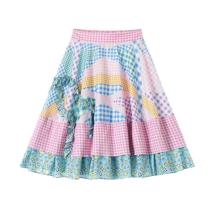 Pink Kawaii Women's Pink Kawaii Colorful Plaid Frill Splice Layered Skirt