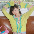 Pink Kawaii Women's Pink Kawaii Cutout Colorful Frill Splice Shirt