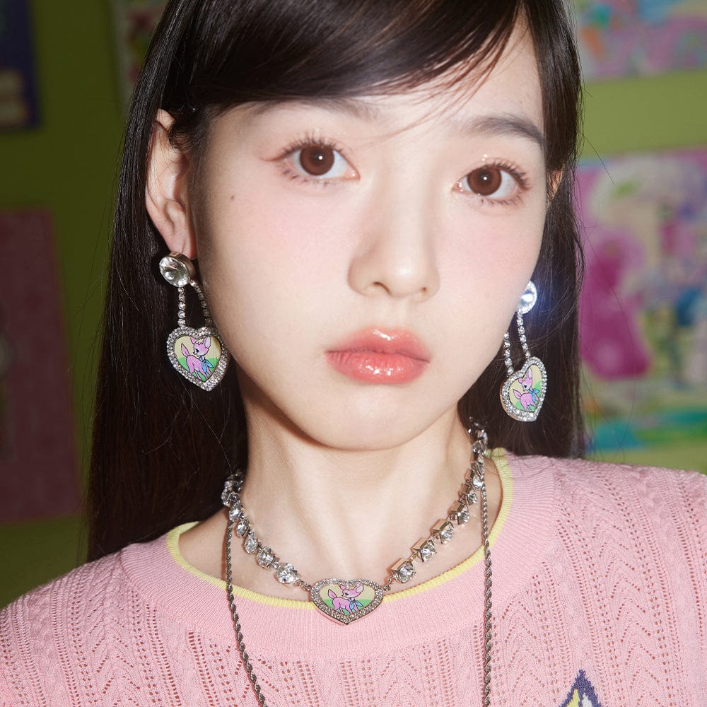 Pink Kawaii Women's Pink Kawaii Deer Rhinestone Necklace/Earrings