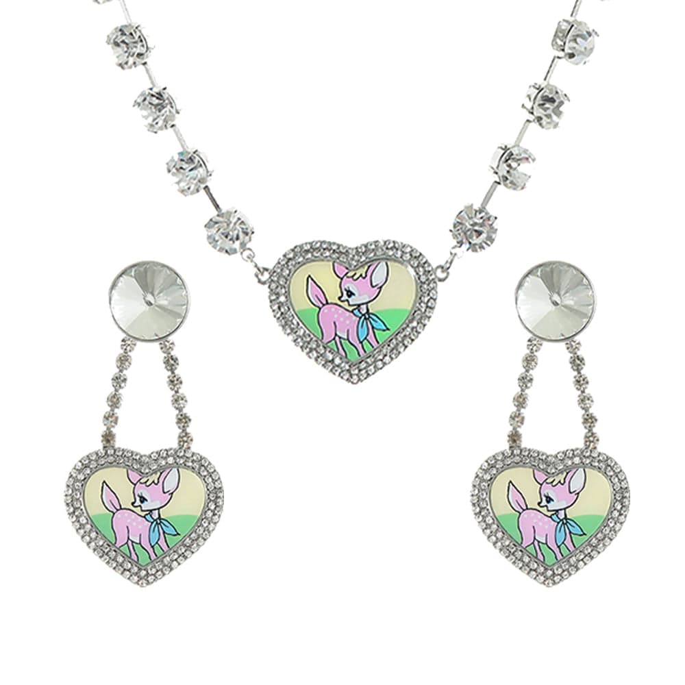 Pink Kawaii Women's Pink Kawaii Deer Rhinestone Necklace/Earrings
