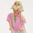 Pink Kawaii Women's Pink Kawaii Doll Collar Colorful Frill Splice Shirt