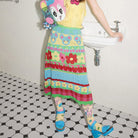 Pink Kawaii Women's Pink Kawaii Floral Striped Knitted Skirt