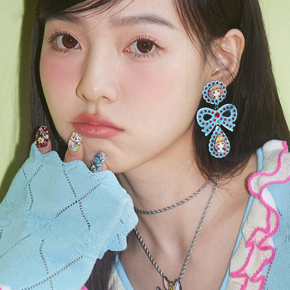 Pink Kawaii Women's Pink Kawaii Girl Bowknot Rhinestone Earrings