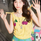 Pink Kawaii Women's Pink Kawaii Ruffled Cherry Knitted Vest