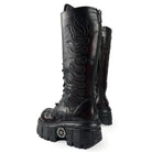 Punk Design Men's Punk Flame Applique Lace-up Round‑Toe Platform Chunky Sole Motorcycle Boot