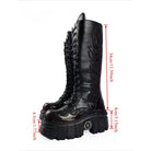 Punk Design Men's Punk Flame Applique Lace-up Round‑Toe Platform Chunky Sole Motorcycle Boot