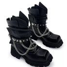 Punk Design Men's Punk Spiked Chained Buckle Strap Square‑Toe Platform Block Heel Boots