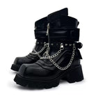 Punk Design Men's Punk Spiked Chained Buckle Strap Square‑Toe Platform Block Heel Boots