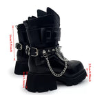Punk Design Men's Punk Spiked Chained Buckle Strap Square‑Toe Platform Block Heel Boots