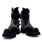 Punk Design Men's Punk Spiked Chained Buckle Strap Square‑Toe Platform Block Heel Boots