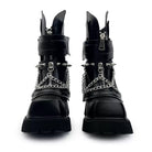 Punk Design Men's Punk Spiked Chained Buckle Strap Square‑Toe Platform Block Heel Boots