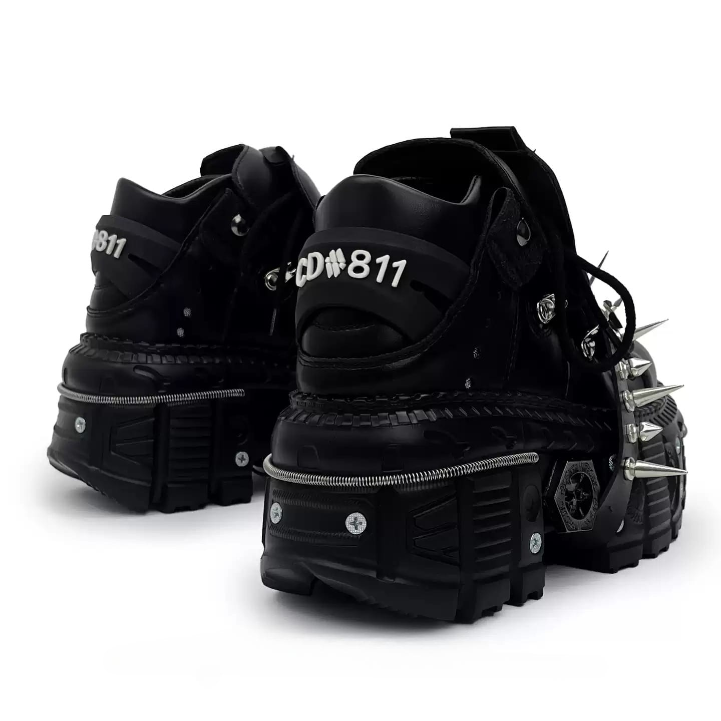 Punk Design Men's Punk Spiked Strap Round‑Toe Chunky Sole Shoes