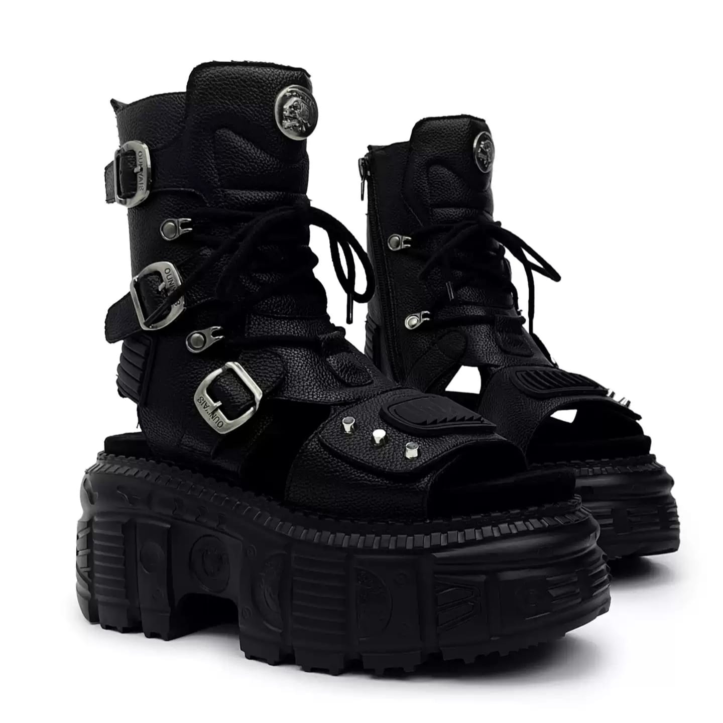 Punk Design Men's Punk Studded Buckle Strap Cutout Open-Toe Platform Chunky Sole Sandal Boots