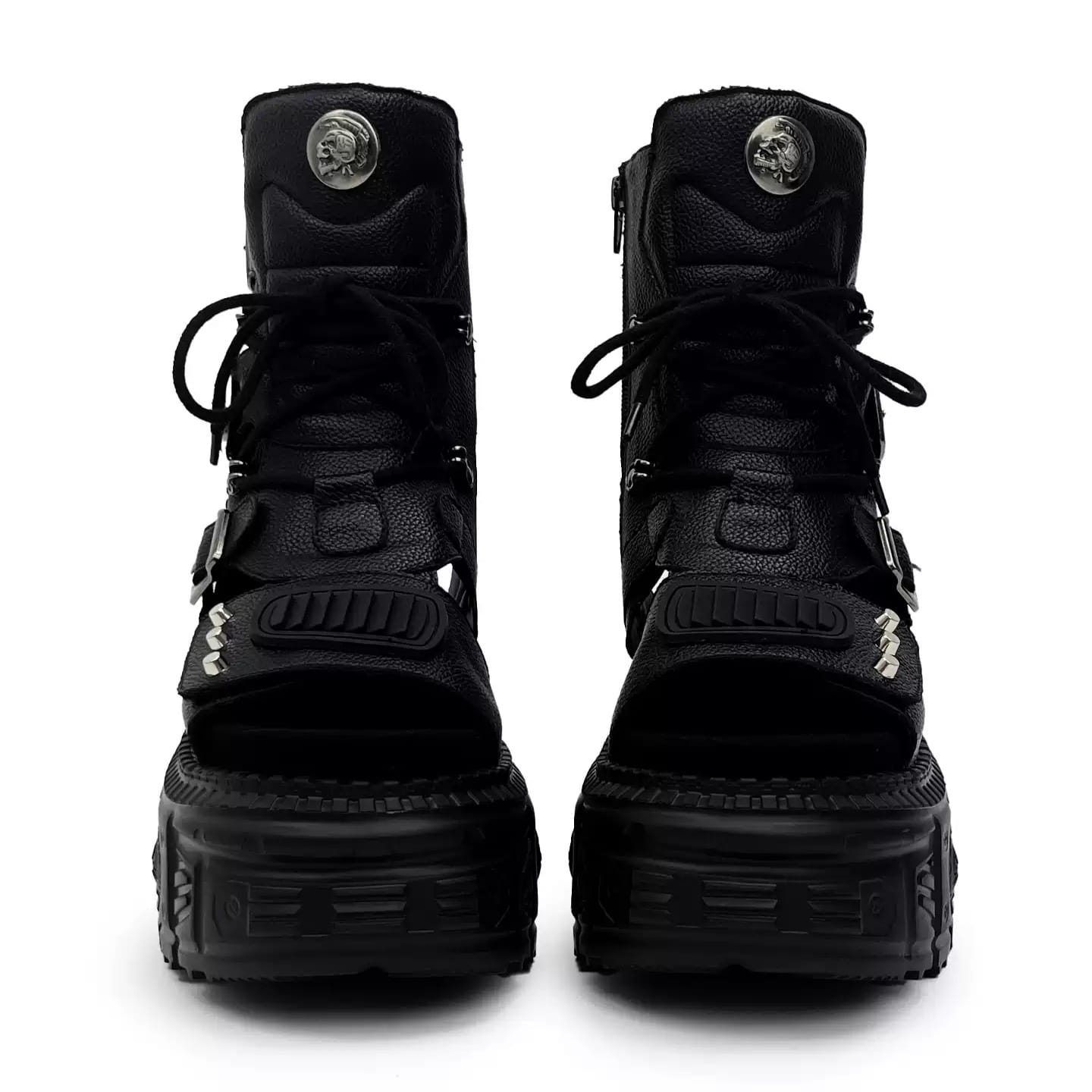 Punk Design Men's Punk Studded Buckle Strap Cutout Open-Toe Platform Chunky Sole Sandal Boots