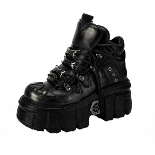 Punk Design Men's Punk Two‑Tone Lace-up Round‑Toe Platform Chunky Sole Shoes