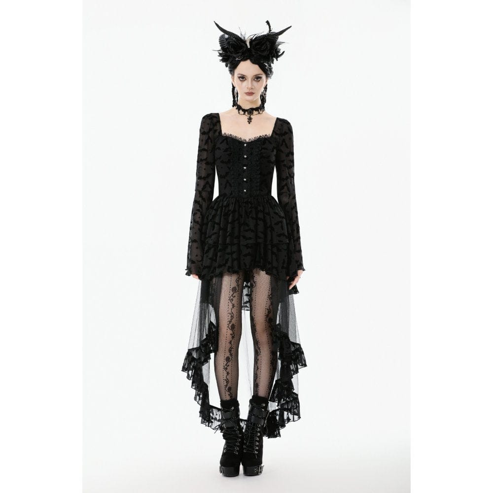 Punk Design Women's Gothic Bat Star Moon Printed Irregular Hem Dress