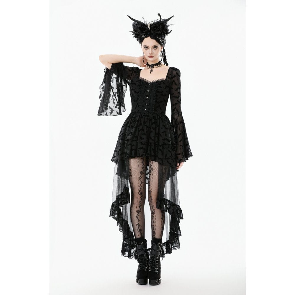 Punk Design Women's Gothic Bat Star Moon Printed Irregular Hem Dress