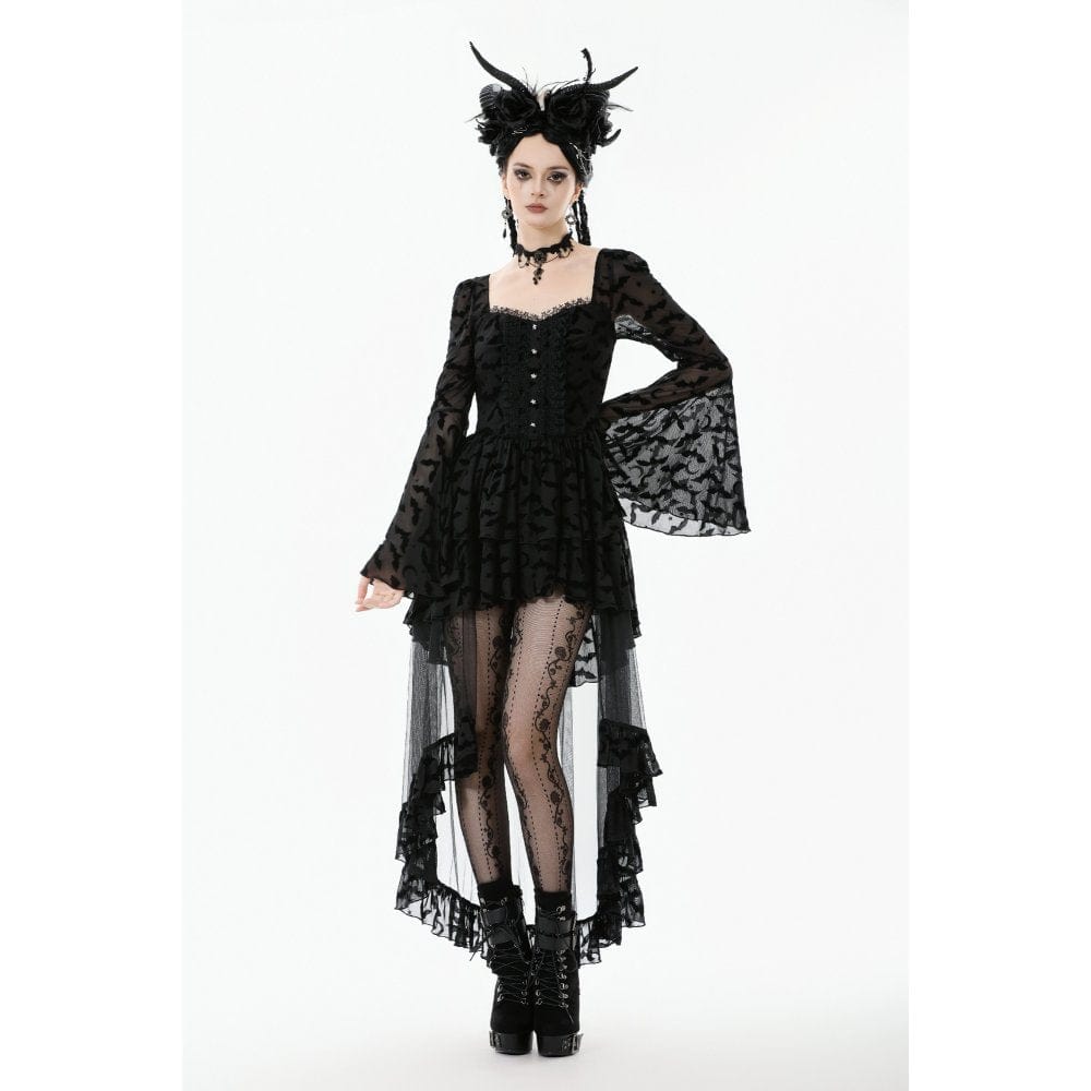 Punk Design Women's Gothic Bat Star Moon Printed Irregular Hem Dress