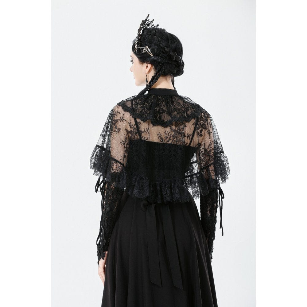 Punk Design Women's Gothic Bouble-breasted Floral Lace Cape
