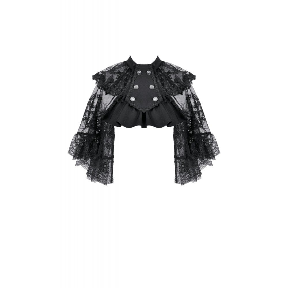 Punk Design Women's Gothic Bouble-breasted Floral Lace Cape