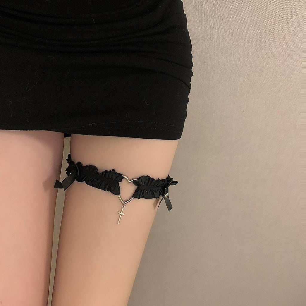 Punk Design Women's Gothic Bowknot Lace Garter with Bell