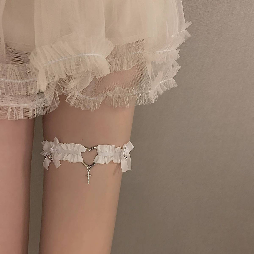 Punk Design Women's Gothic Bowknot Lace Garter with Bell