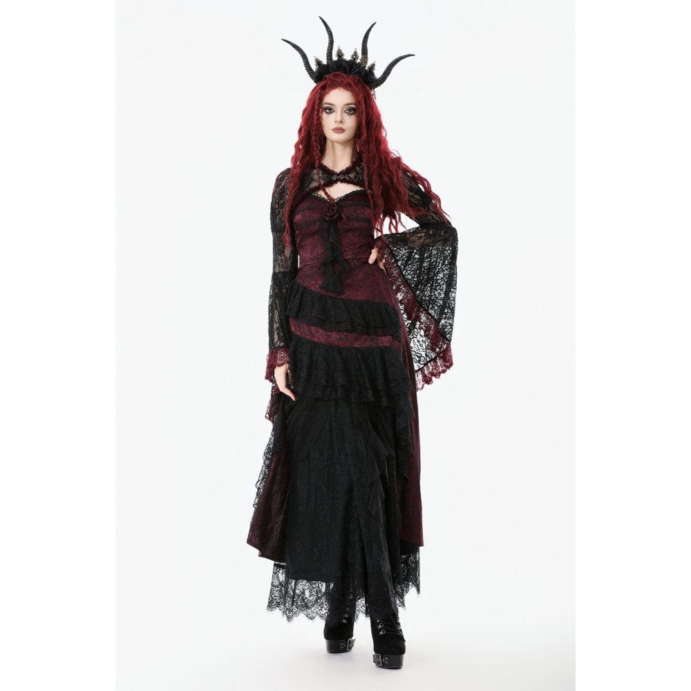 Punk Design Women's Gothic Contrast Color Floral Lace Cape
