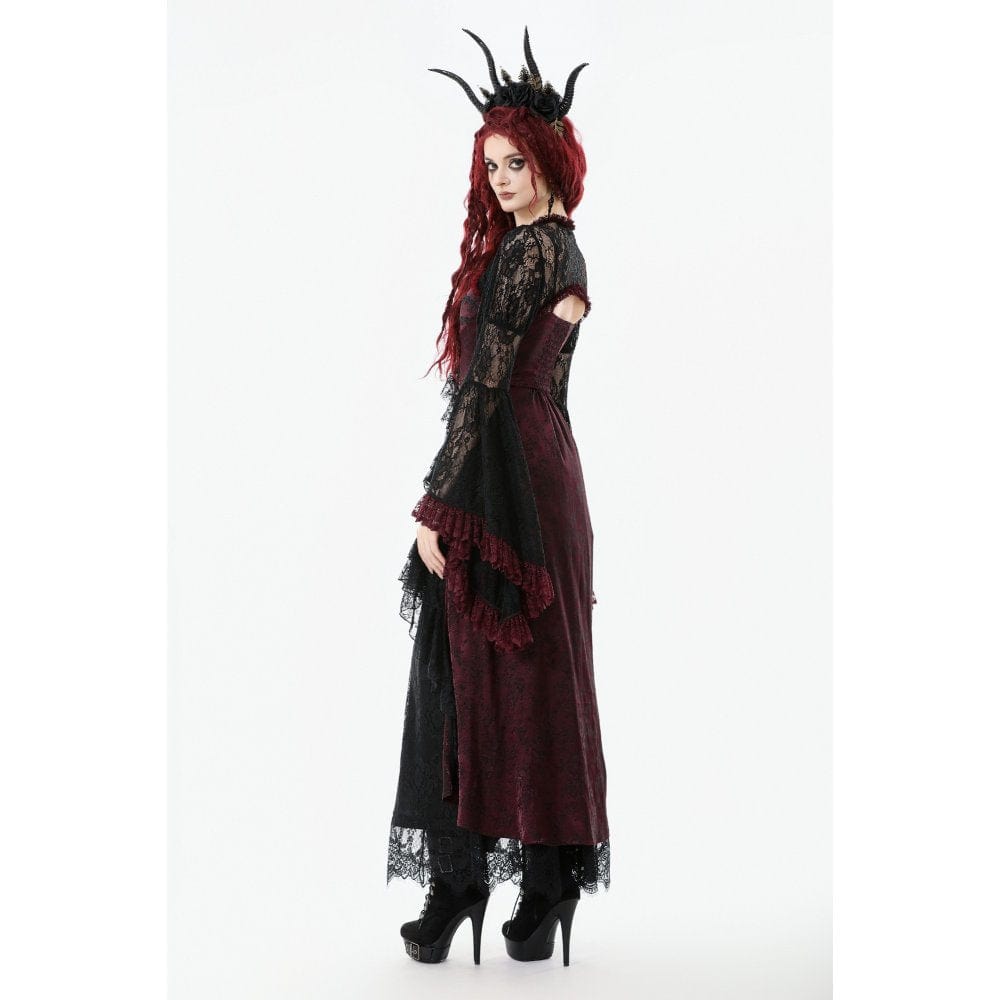 Punk Design Women's Gothic Contrast Color Floral Lace Cape