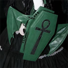 Punk Design Women's Gothic Cross Bat Wing Coffin Bag Green