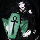 Punk Design Women's Gothic Cross Bat Wing Coffin Bag Green