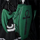 Punk Design Women's Gothic Cross Bat Wing Coffin Bag Green