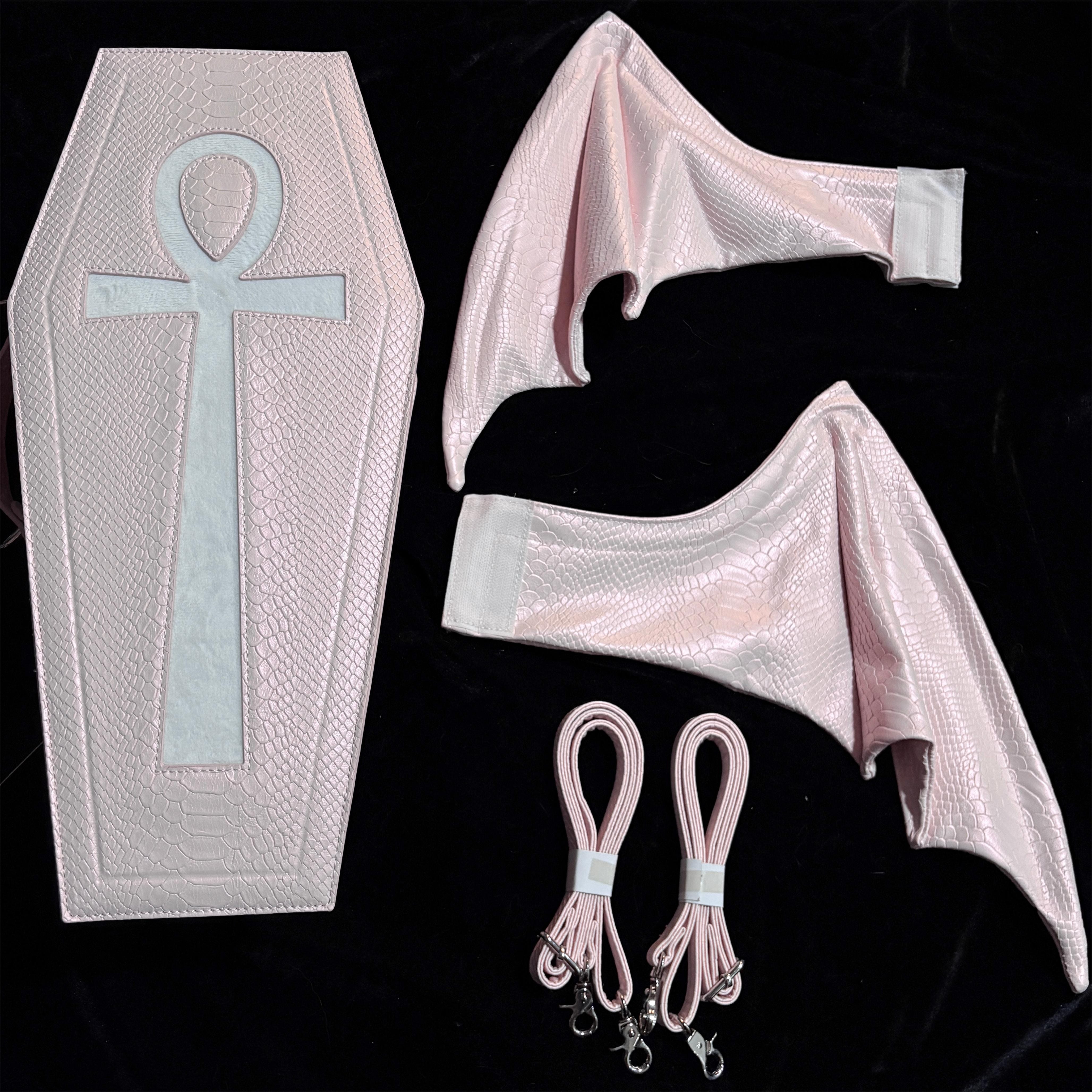 Punk Design Women's Gothic Cross Bat Wing Coffin Bag Pink