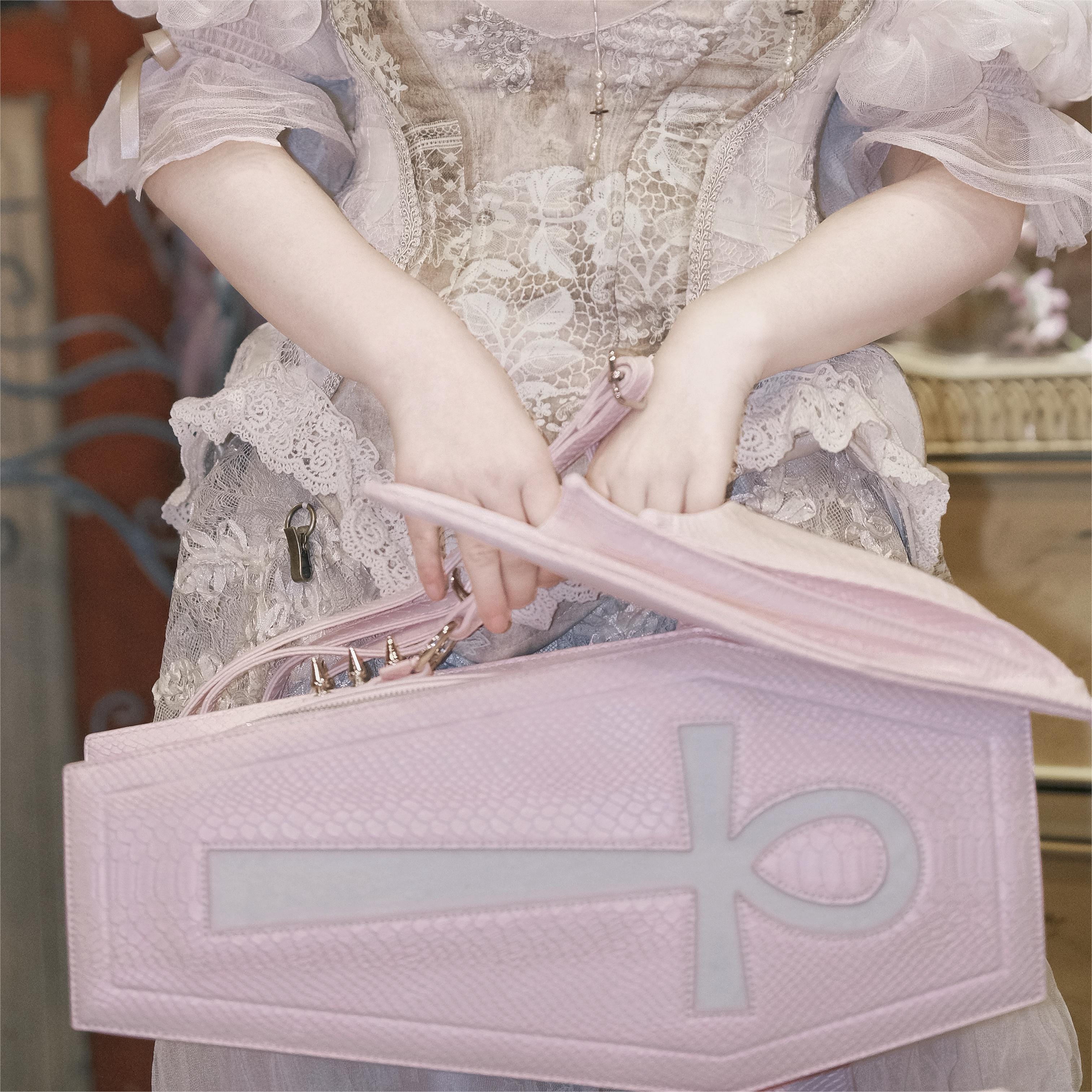 Punk Design Women's Gothic Cross Bat Wing Coffin Bag Pink