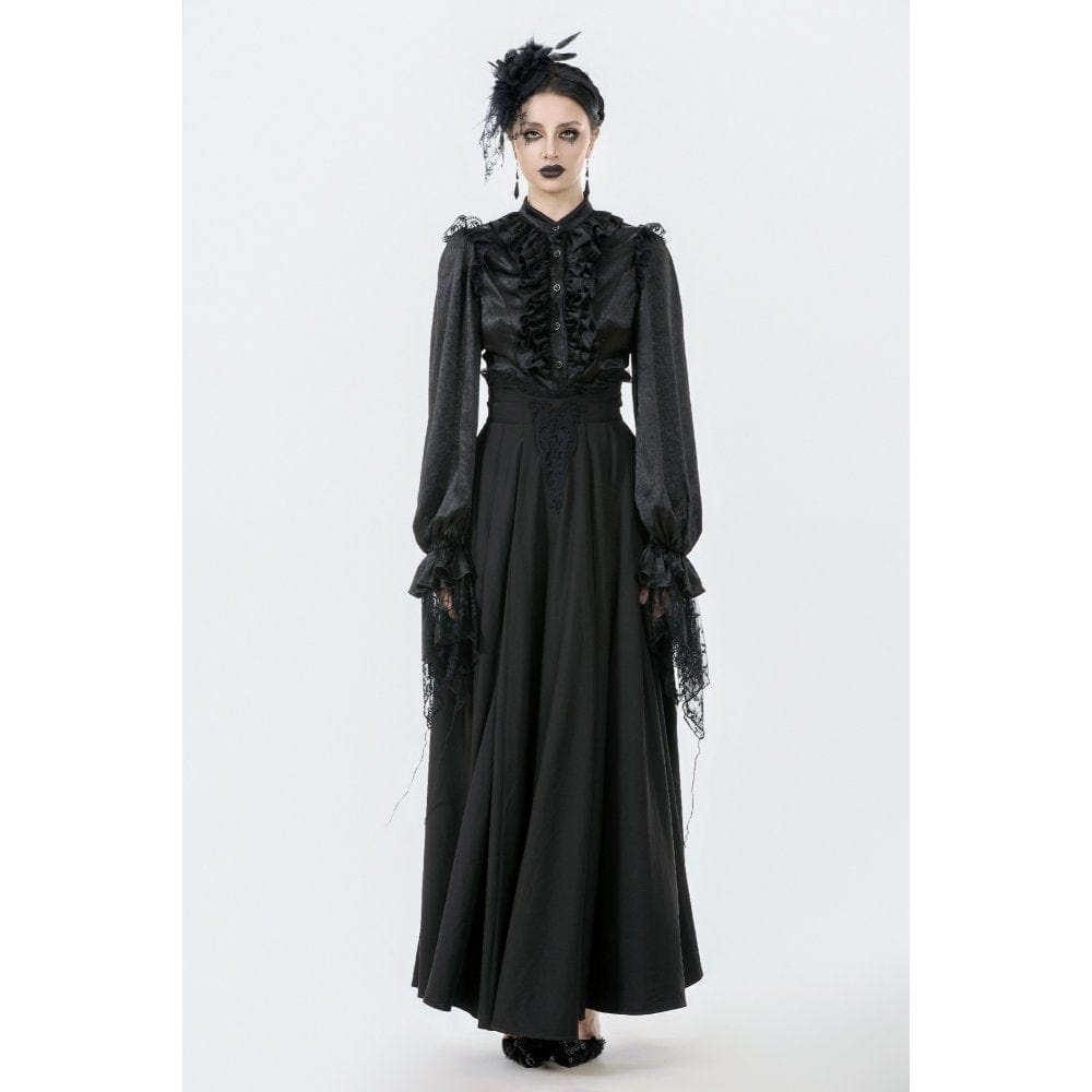 Punk Design Women's Gothic Embroidered Pleated Maxi Skirt