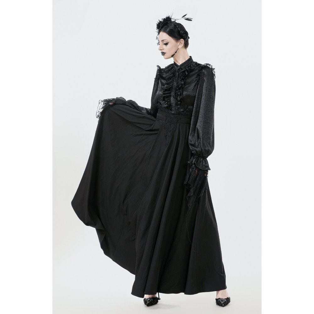 Punk Design Women's Gothic Embroidered Pleated Maxi Skirt